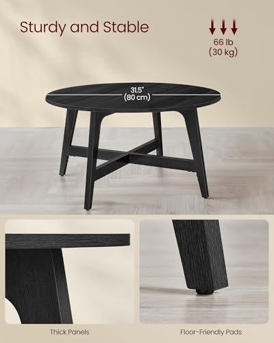 VASAGLE MAEZO Collection - Round Coffee Table, 31.5-Inch Center Table, Tapered Legs, Curved Transitions, Easy to Assemble, for Living Room, Charcoal Gray ULCT251BA01S