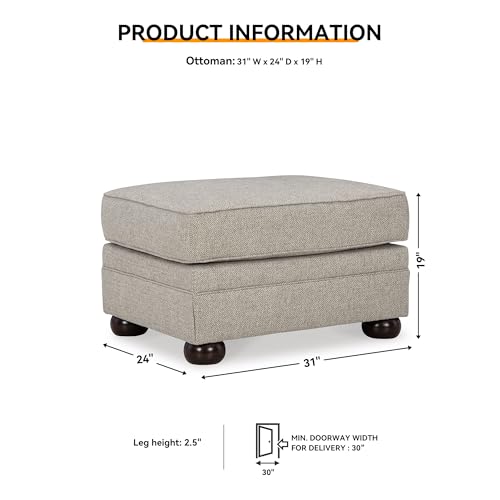 Signature Design by Ashley Gaelon Transitional Rectangular Upholstered Ottoman with Bun Legs, Light Brown