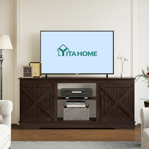 Farmhouse TV Stand for 65 Inch TV with Barn Doors, Espresso, view 4