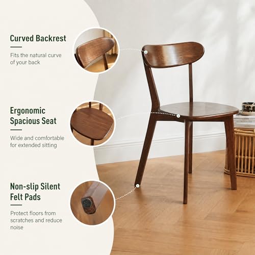 Oak Curved Back Dining Chairs, Walnut, Solid Wood, view 5