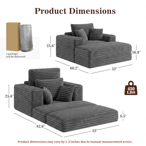 Boneless Sofa Bed in Corduroy for Living Room, view 3