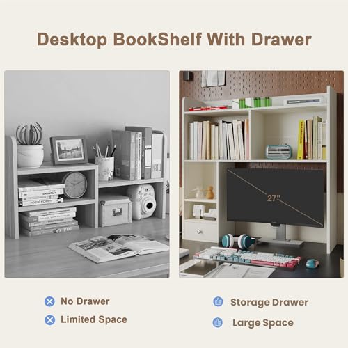 Desktop Bookshelf, 36.4" DormDesk Hutch with 5 Shelves, view 6
