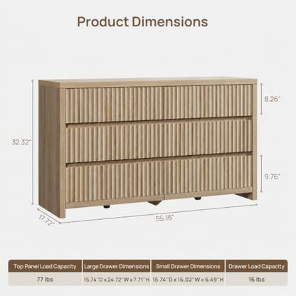 Fluted 6 Drawer Dresser for Bedroom– 55.2''W Large Chest of Drawers, view 3
