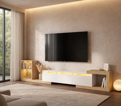 Extendable TV Stand with Glass Cabinet for 75”-110” TVs, view 2