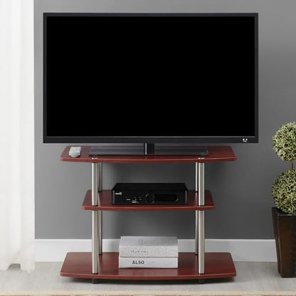 Designs2Go No Tools 3-Tier TV Stand 31.5" - Entertainment Center for TVs up to 37 Inches, Modern TV Console with Shelves for Living Room, Family Room, Cherry