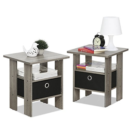 Furinno Basic 3-Tier Bookcase Storage Shelves and End Table Set, French Oak Grey