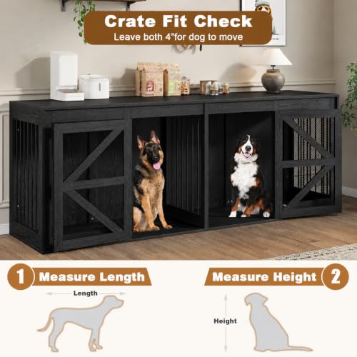 94in Double Dog Crate Furniture, Dog Kennel TV Stand, Black, view 4