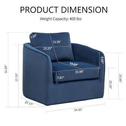 Swivel Accent Chairs Set of 2, Oversized Swivel Barrel Chair with High Density Foam, Velvet Fabric Reading Chairs, Upholstered Armchair for Living Room, Bedroom, No Assembly, Blue