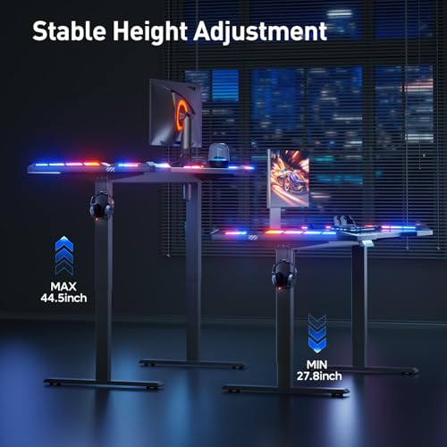 47" Electric Gaming Standing Desk with LED Lights, Black, 180lb, 27.8", view 5