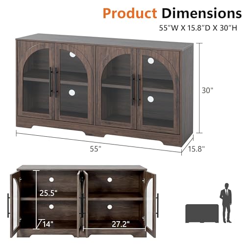 55" Sideboard Buffet Cabinet with Glass Doors, view 3