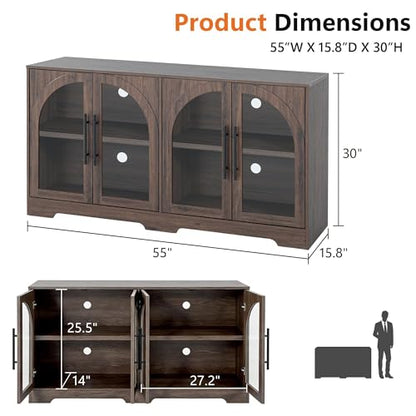 55" Sideboard Buffet Cabinet with Glass Doors, view 3