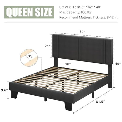 Queen Platform Bed Frame, Fabric Upholstered Queen Bed Frame, view 3