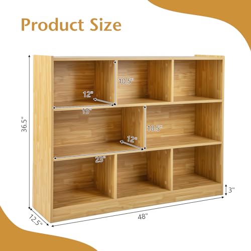 8 Cube Bookcase, Freestanding 3-Tier Open Bookshelf, Burlywood | Modern Storage Display Cabinet, Wood Cube Storage Organizer for Living Room, Home Office, Kid’s Room