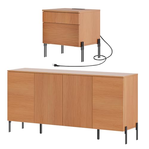 2 Pieces Bedroom Set, Fluted Dresser and Nightstand Set, view 2