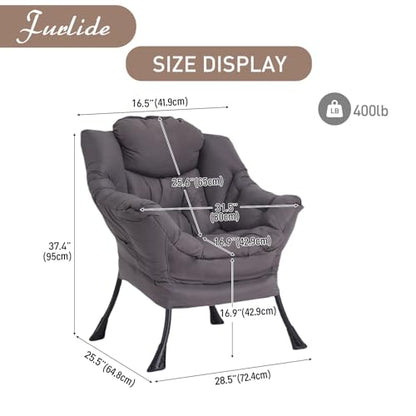 Lazy Chair for Living Room, Modern Accent Chairs with Armrests, Dark Grey Armchairs with Side Pocket, Cozy Lazy Sofa for Reading, Balcony, Bedroom, Dorm, Small Spaces