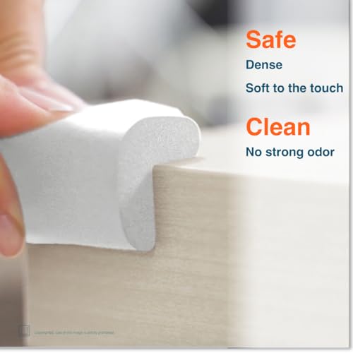 HeftyFit Corner Protector for Baby (4 Large Corners), Heavy-Duty Soft Rubber Foam Furniture Corner Bumper Guards, 3M Adhesive Pre-Taped, Oyster White (Off White)