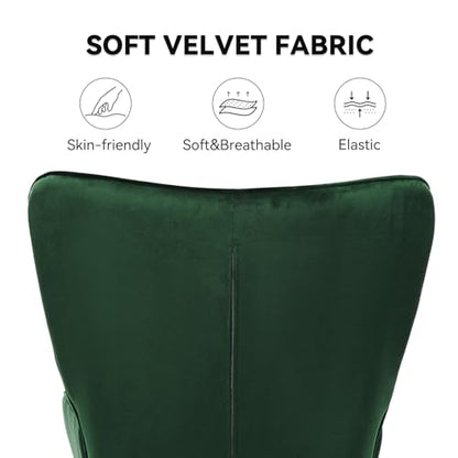 Mid Century Modern Velvet Accent Chair, Tufted Button High Back Chair, Upholstered Wingback Armchair with Metal Legs, High Back Side Chair for Living Room Bedroom, Green