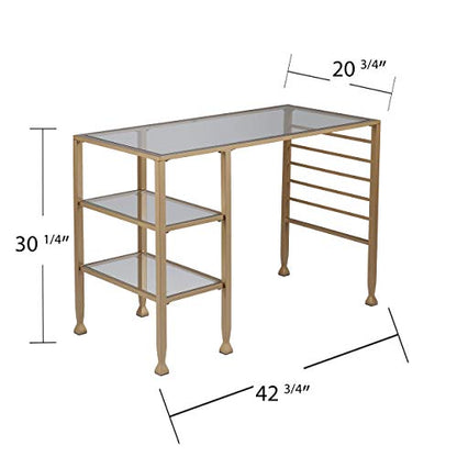 Jaymes Gold Metal/Glass Writing Desk, Soft Gold
