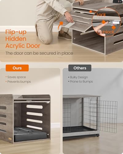 Modern Dog Crate Furniture, Charging Station, Flip-Up Hidden Door, view 6