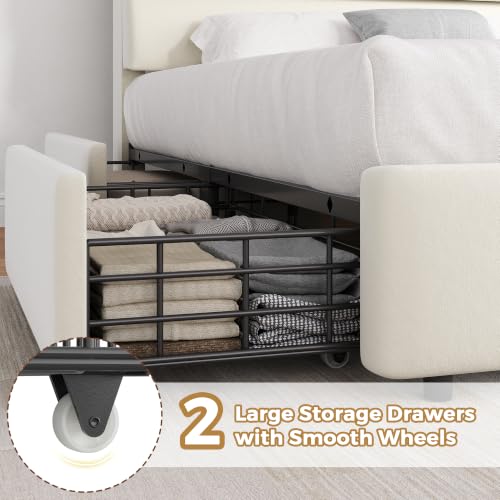 Beige Queen Bed Frame with Drawers and Headboard, view 7