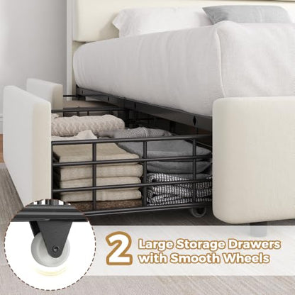 Beige Queen Bed Frame with Drawers and Headboard, view 7