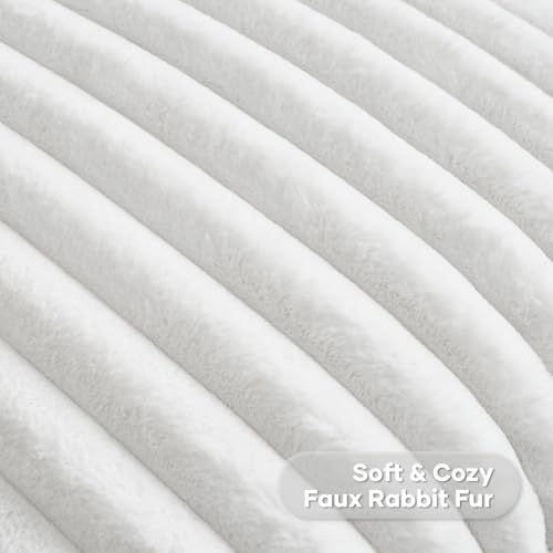 Pack of 2 Fluffy Faux Fur Throw Pillow Covers 18x18 Inch Elegant Striped Textured Decorative Cushion Cases Modern Accent Pillow for Couch Bed Living Room, White