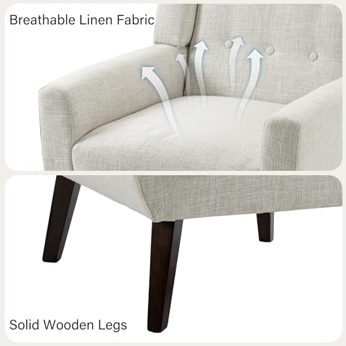 Mid-Century Modern Linen Blend Accent Chair, Beige, Set of 2