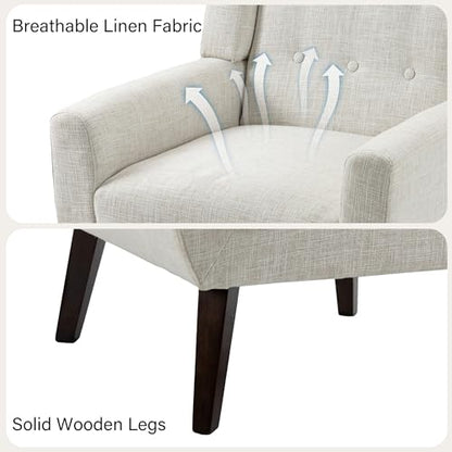 Mid-Century Modern Linen Blend Accent Chair, Beige, Set of 2