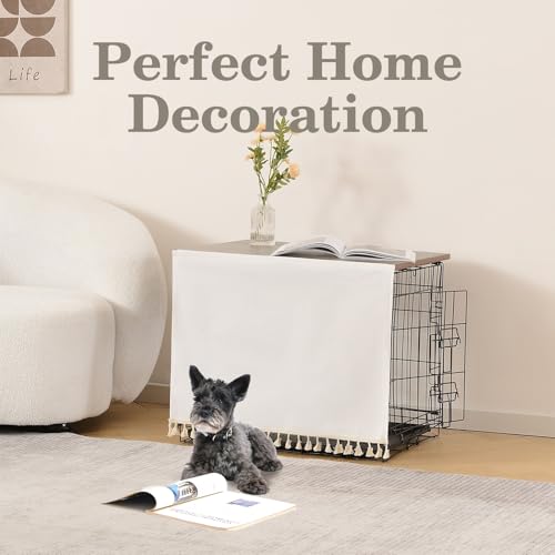 Dog Crate Topper Wood with Tassel Curtain for 36 inch Crate, view 3