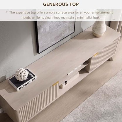 70" Mid Century Modern Fluted TV Stand w/ 2 Soft Close Door,Alder White, view 5