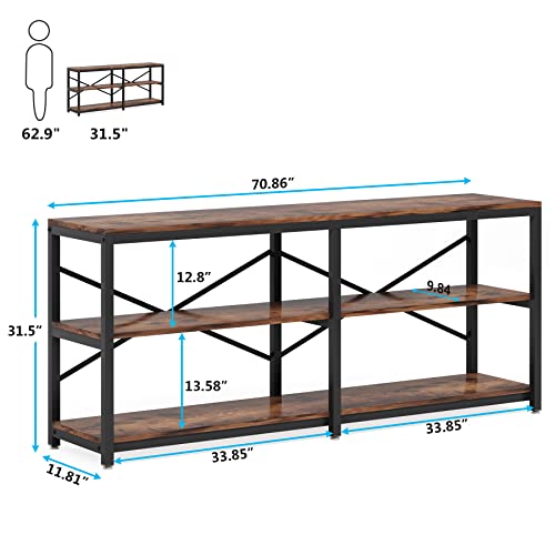 Tribesigns 70.9 Inch Extra Long Console Table, Modern Sofa Table Behind Couch Table with Storage Shelves, 3-Tier Industrial Hallway Entryway Table for Living Room, 3 Shelf Bookshelf(Brown)