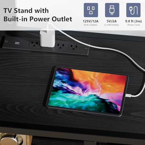 TV Stand with Mount and Power Outlets, Entertainment Center for 55/60/65/70/75 inch TVs, Height Adjustable Media Console with Storage Shelves, for Living Room, Bedroom, Black