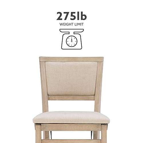 Keira Natural Rustic Wooden Folding 25 Inch Seat Height Counter Stool with Beige Upholstered Seat and Back