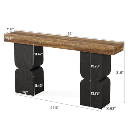 Large Console Table, 63-Inch Heavy-Duty Look, Behind Couch Sofa Table, Color Blocking Design, Bold Structural Presence, Modern Entryway Furniture for Living Room, Hallway, Foyer, Brown + Black