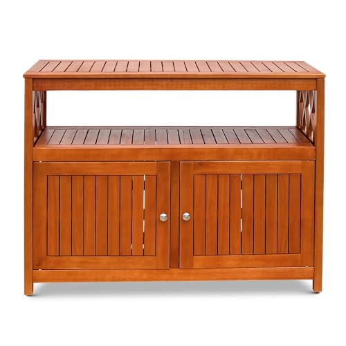 Outdoor Living Longs Peak Eucalyptus Wood Sideboard Table, Outdoor Buffet Cabinet with Storage, Natural Oil Weather-Resistant Finish