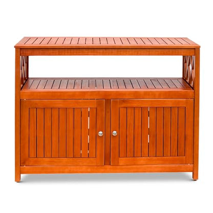 Outdoor Living Longs Peak Eucalyptus Wood Sideboard Table, Outdoor Buffet Cabinet with Storage, Natural Oil Weather-Resistant Finish