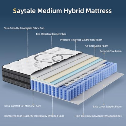Queen Mattress 12 Inch Hybrid Queen Size Mattress in a Box Medium Firm New, view 3