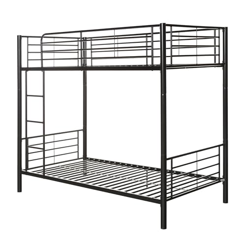Elodie Urban Industrial Twin Over Twin Metal Bunk Bed, Twin Over Twin, Black