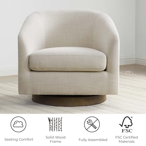 CHITA Swivel Accent Chair, FSC Certified Wood Frame, Fully Assembled, Linen