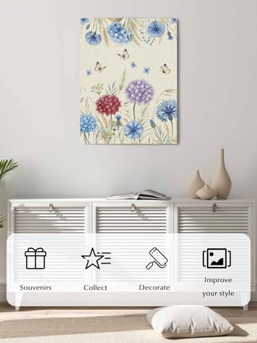 NuYeBiofx Spring Watercolor Garden Flower Canvas Wall Art Prints,40"x28" Framed Picture Artwork Hydrangea Floral on Burlap Printed Canvas Oil Painting for Living Room Bedroom Office,Ready to Hang