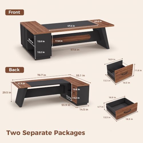 78.7" L-Shaped Executive Desk, Extra Large Home Office Desk, view 3