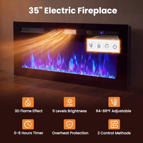 82.7" Fireplace TV Stand, Fluted TV Stands for Living Room, Walnut, view 5