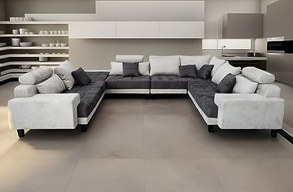 L Shape U Shape Reversible Modern Microfiber Fabric Sectional Couch Sofa Set S150D (2 Tone Grey/Dark Grey)