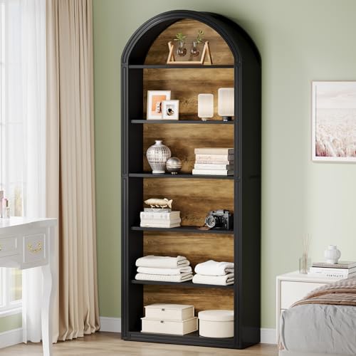 6-Tier Black Arched Bookshelf, 77.16" Tall Arched Bookcase with Storage Shelves, view 5