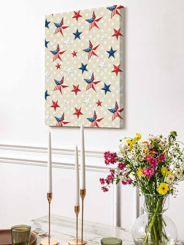 NuYeBiofx Independence Day USA Flag Star Canvas Wall Art Prints,48"x32" Framed Picture Artwork July 4th Stars Linen Texture Printed Canvas Oil Painting for Living Room Bedroom Office,Ready to Hang