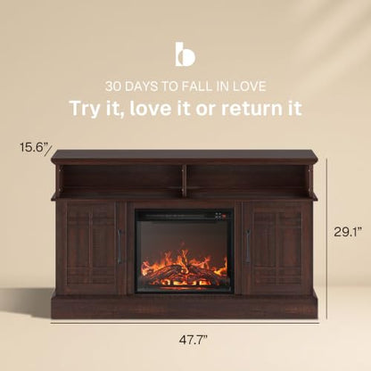 Modern Espresso TV Stand with Electric Fireplace, view 3