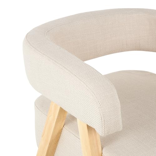 Deco 79 Polyester Living Room Accent Chair Arched Boucle Side Chair with Brown Angled Wooden Legs, Corner Chair 25" x 26" x 28", Beige