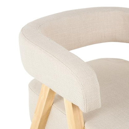 Deco 79 Polyester Living Room Accent Chair Arched Boucle Side Chair with Brown Angled Wooden Legs, Corner Chair 25" x 26" x 28", Beige