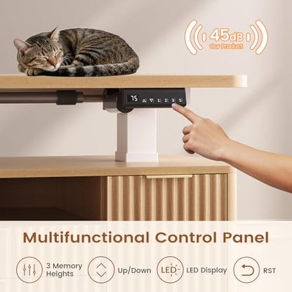 Fluted L Shaped Executive Electric Standing Desk with 4 Drawers, view 7