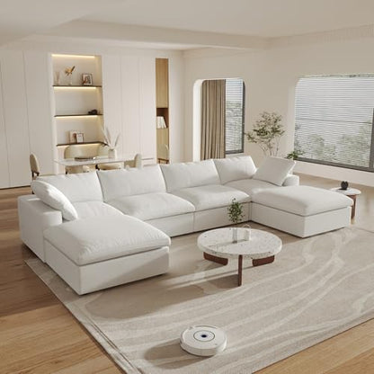 Cloud Modular Sectional Sofa Couch with 2 Storage Ottomans,160.6" U Shaped Couch,Minimalist Wide Deep Seat Convertible Couches for LivingRoom, Covers Washable&Replaceable,White